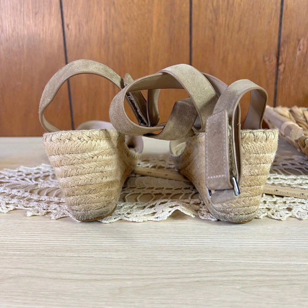 Tory Burch Tan Suede‎ Espadrille Wedge Sandals Women's Size 8